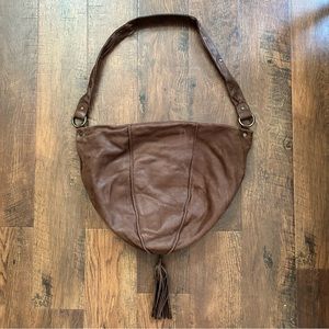 PULICATI XL brown leather tassel bag/crossbody, made in Italy, NWOT
